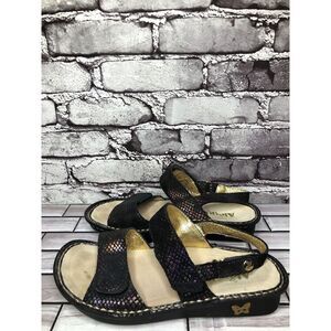 Alegria VER-582 Black Multicolor Shimmer Strap Wedge Sandals Women Sz 37EU/6.5US